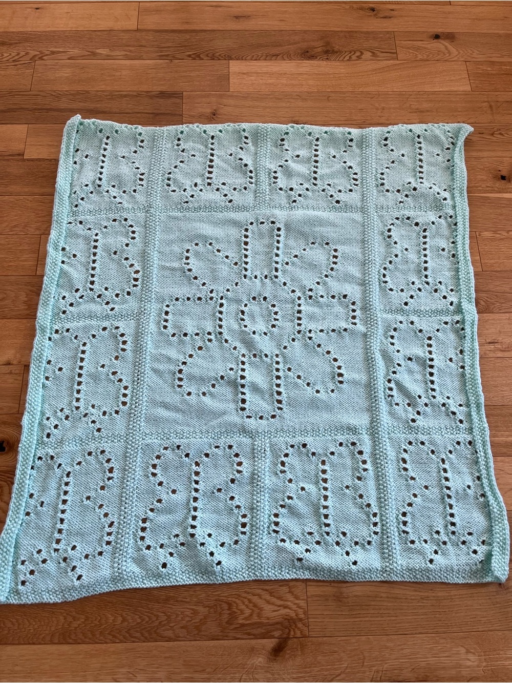 Handmade Crochet Mint Baby Blanket - 34”x34” Square Bed Throw for Nursery